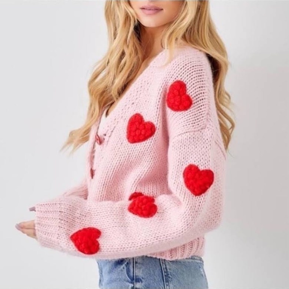 Jessica Simpson Sweaters - NEW Sexy Cozy Jessica Simpson Pink Cropped Heart Sweater Cardigan - Size L